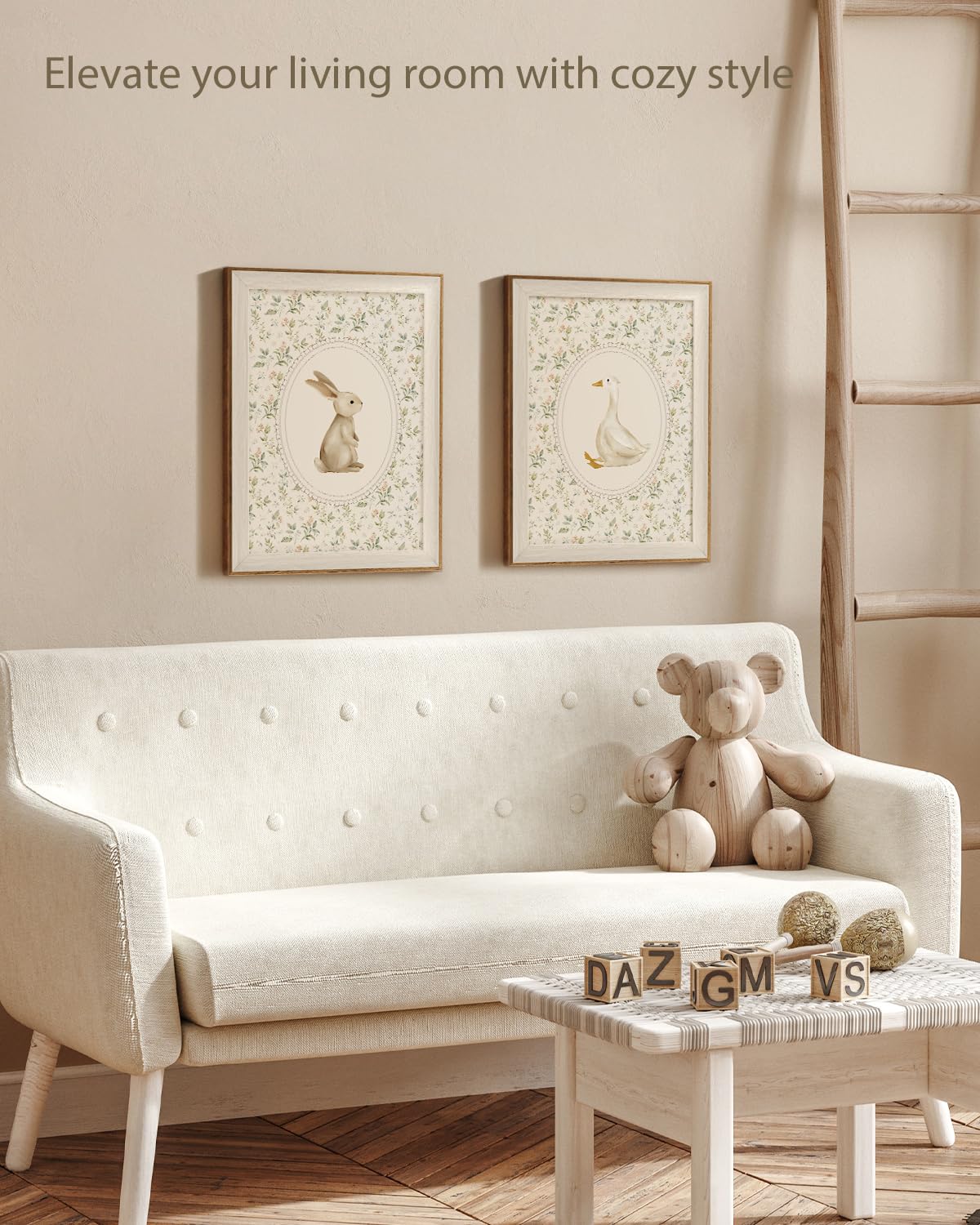 Easter Framed Wall Art for Living Room (Rabbit and Duck / 16"L x 12"W)