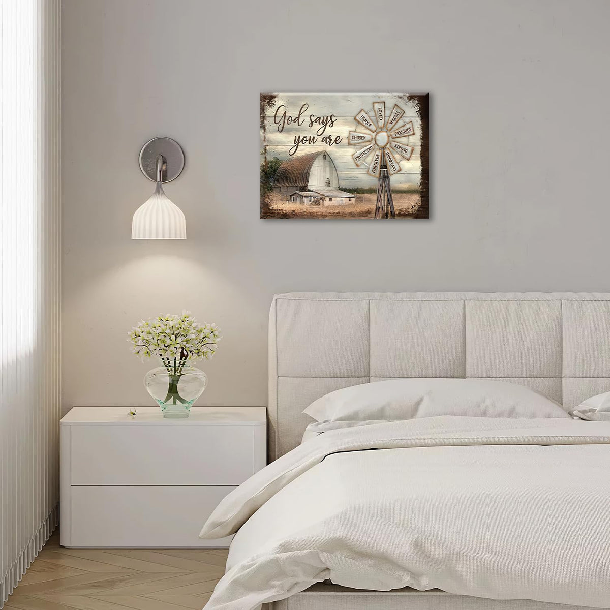 Rustic Farmhouse Inspirational Wall Art God Says You Are Pictures Wall Decor Christian Canvas Prints Barn Windmill Decorations Painting Artwork Office Home Decor For Church Bathroom Bedroom 20L" X 24W" (Farmhouse Barn / 20"L x 24"W)