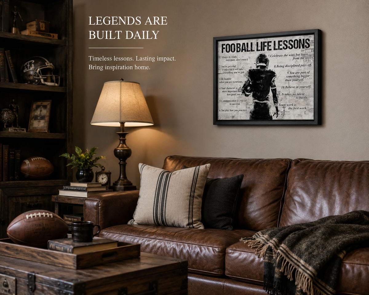Black Framed Football Life Lessons Canvas Wall Art 12x16in (Inspirational football / 16"L x 12"W)
