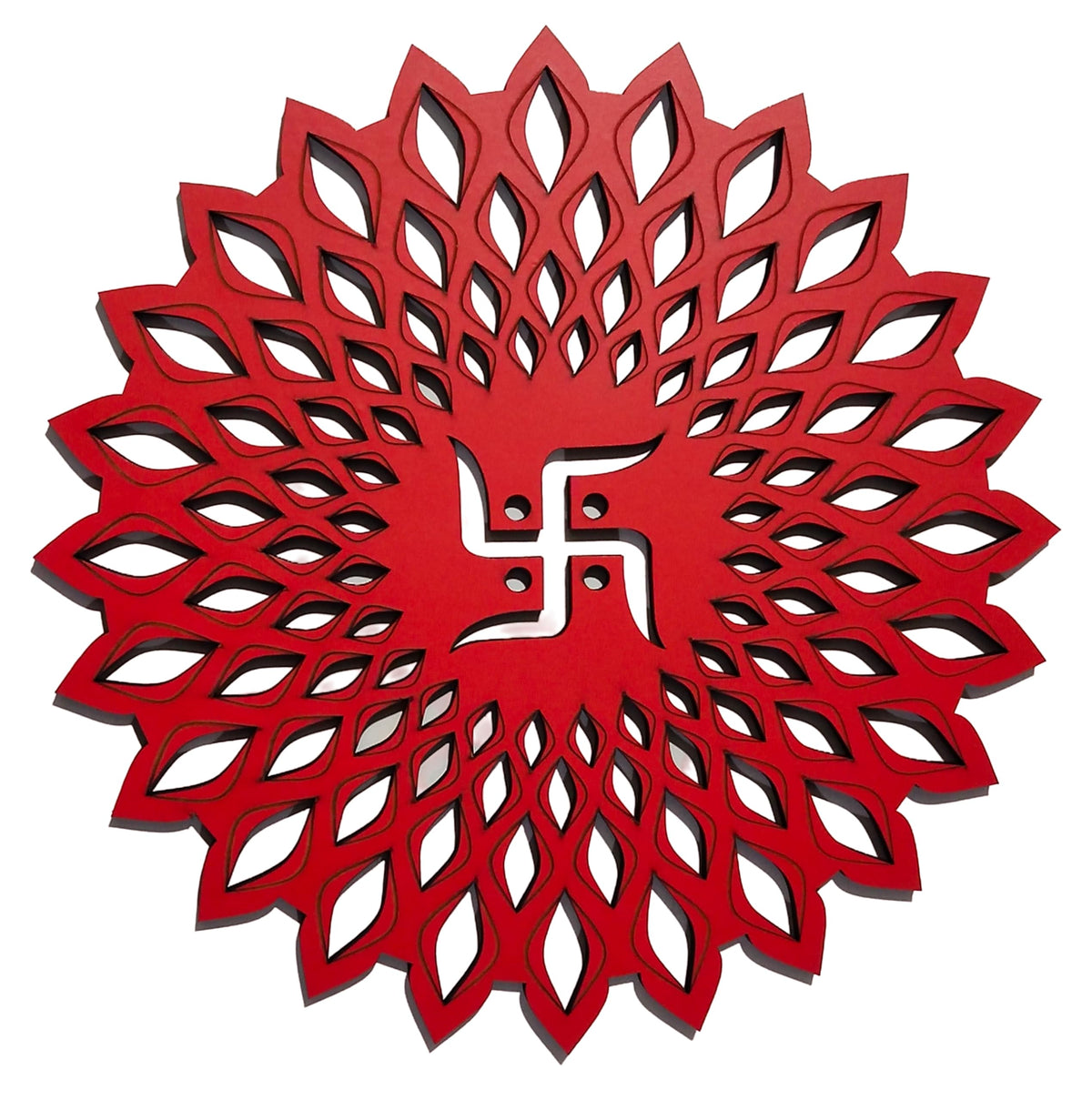 Red Round Decorative Wall Art Mdf Wooden Chakra For Temple (Marking -Red / 12"L x 12"W)