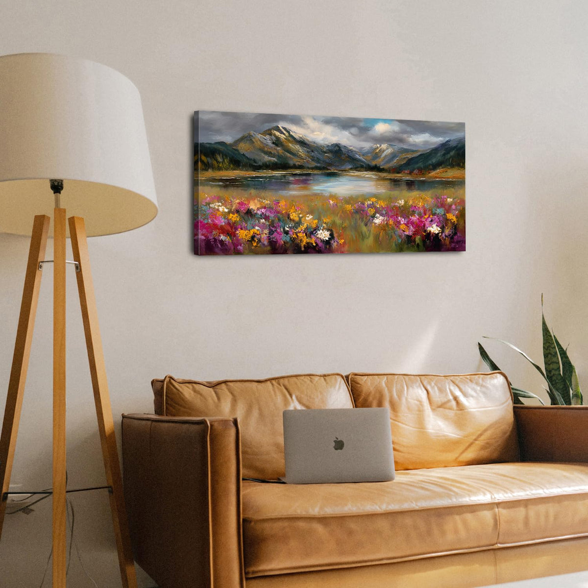 Abstract Wall Art Nature Mountain Flower Landscape Picture for Living Room Colorful Floral Field Painting Canvas Prints Watercolor Lake Meadow Scenery Poster Artwork Bedroom Home Decorations 20x40" (40"L x 20"W / Mountain Floral)