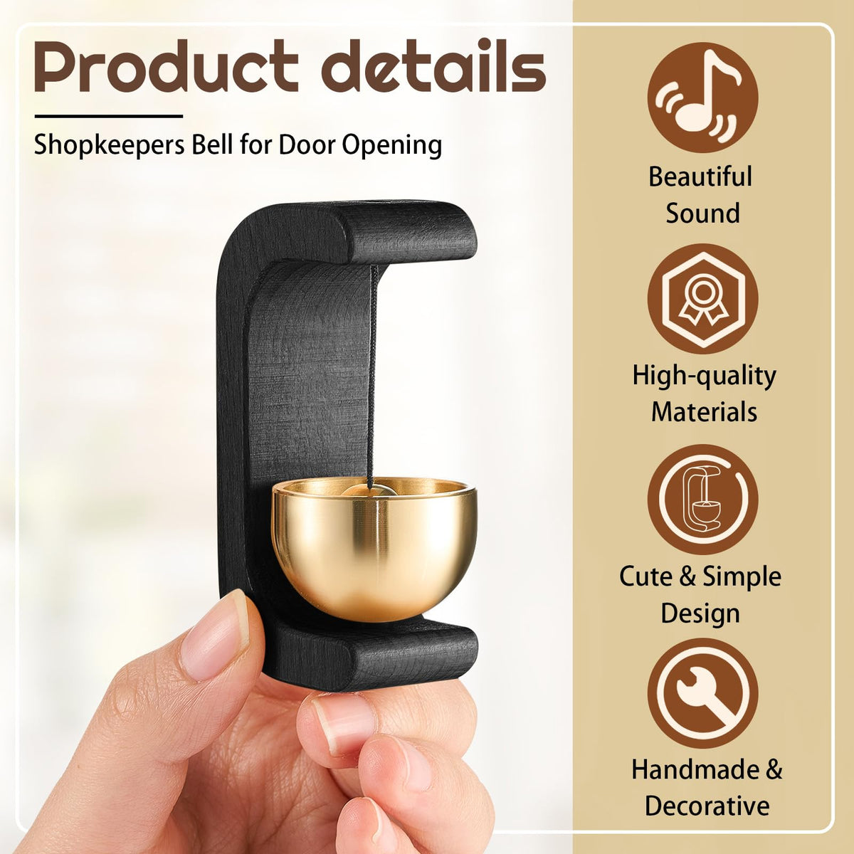 4 Pcs Magnetic Wooden Doorbell Chime (Black)