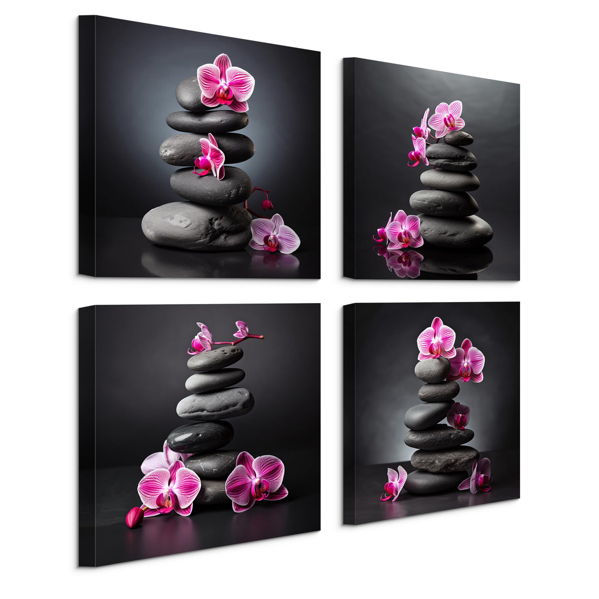 Zen Wall Art Purple Orchids and Zen Stones D cor Orchid Canvas Wall Art Flowers Spa Pictures Artwork Stretched and Framed Floral Wall Art Ready to Hang for Bedrooms Living Rooms Dining Areas (12X12inchX4 / Pink Orchid & Stone)