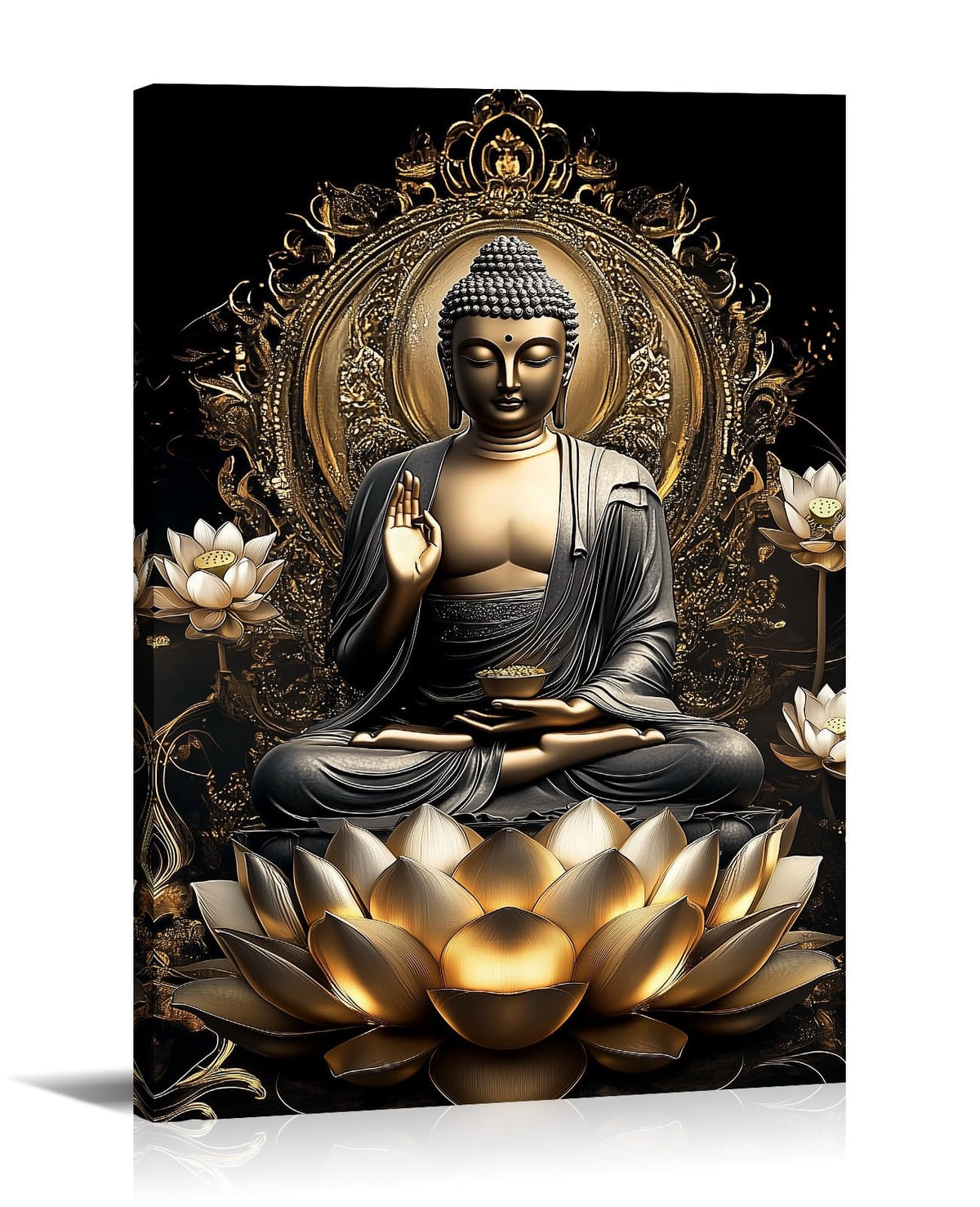Black and Gold Buddha Wall Art Zen Lotus Spiritual Relax Canvas Prints Buddhist Meditation Pictures for Bathroom Living Room Bedroom Wall Decor Artwork (30"L x 20"W / Black & Gold)