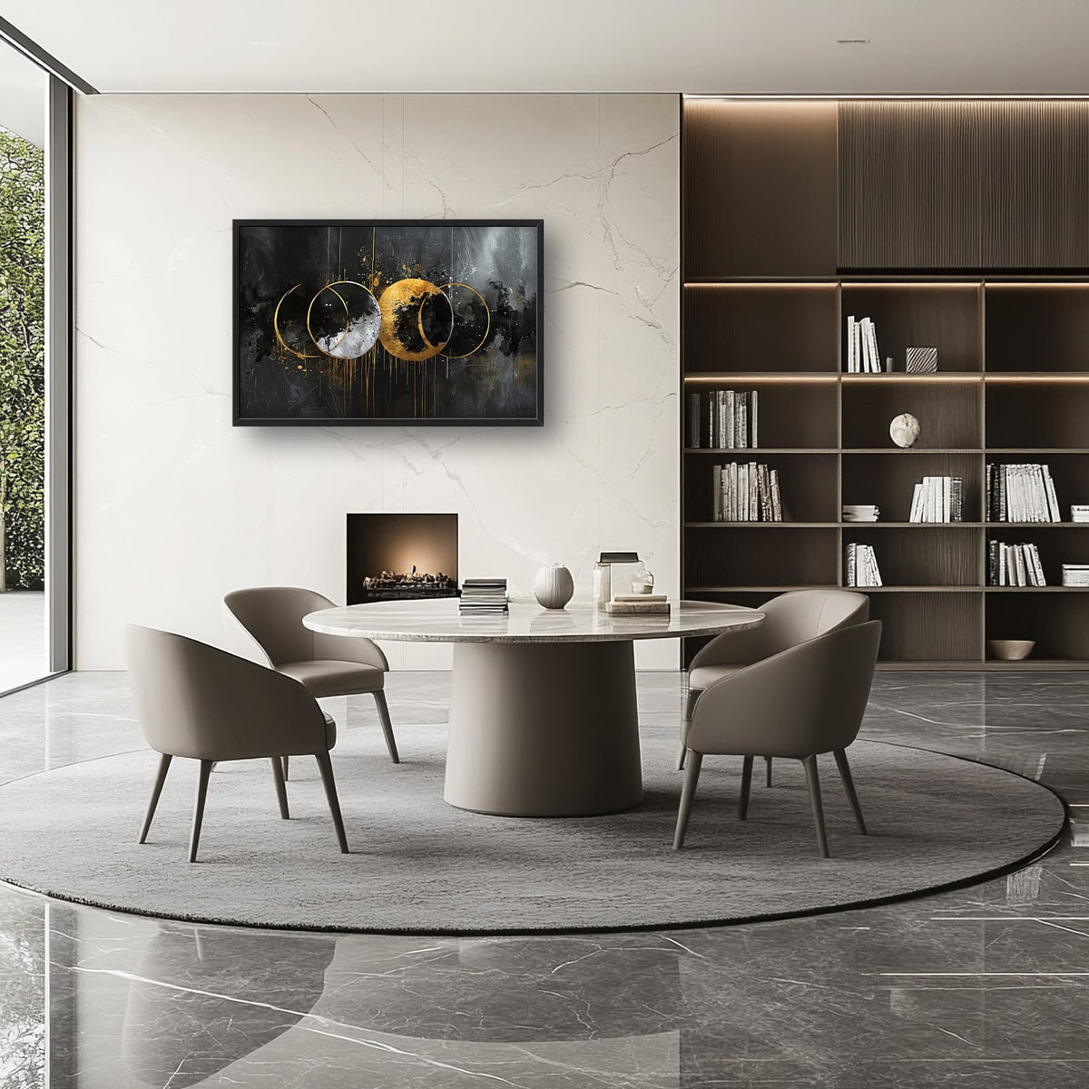 Abstract Sun Moon Large Wall Art Black and Gold Circle Pictures Sun and Moon Wall Decor Canvas Print Painting Artwork for Bathroom Living Room Bedroom 36L x 24W (Abstract Moon Sun / 36"L x 24"W)