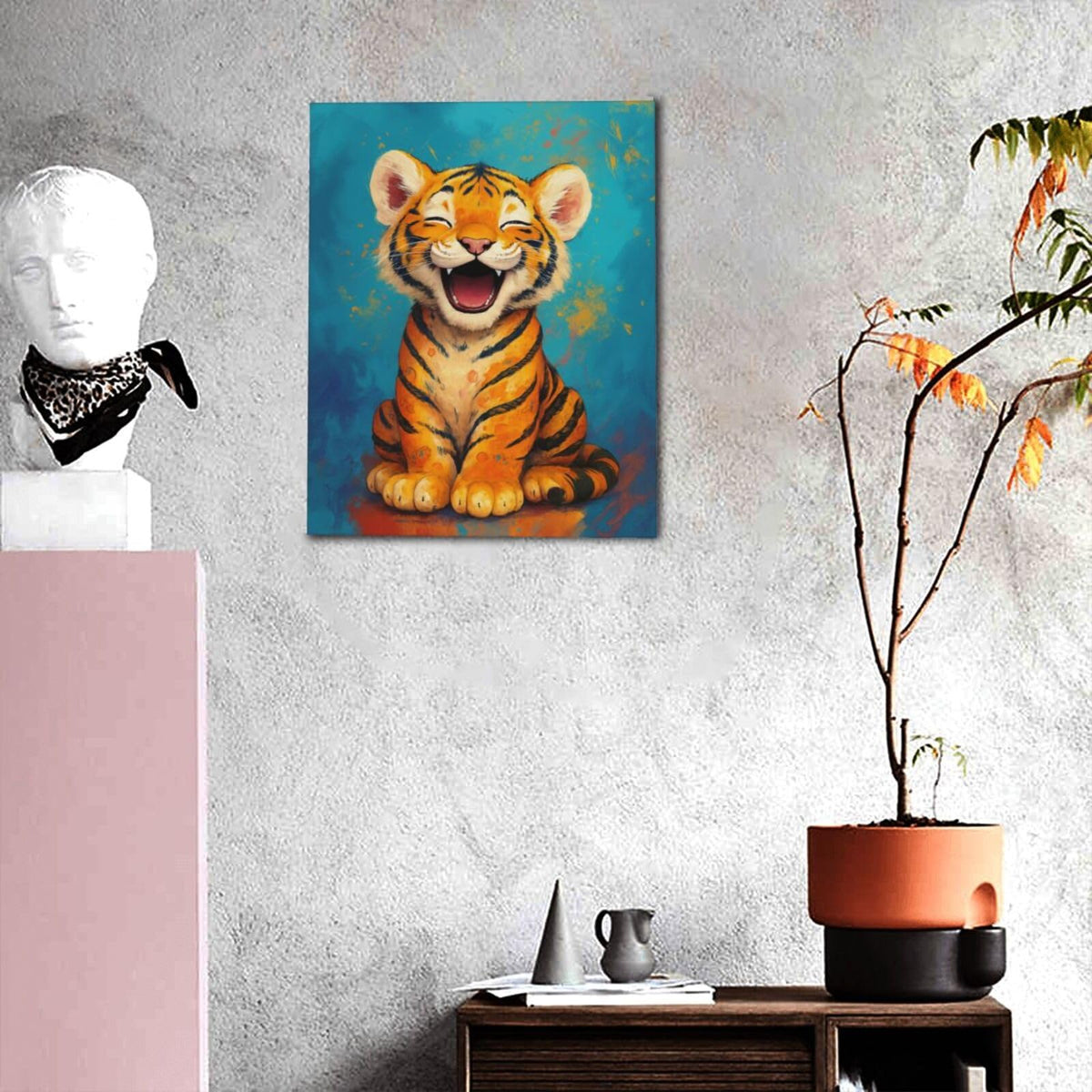Banksy Tiger Nursery Wall Art For Kids Cute Animal Bathroom Canvas Wall Decor Cartoon Pictures Paintings Prints Artwork Framed Decorations For Girls Boys Children's Room Bedroom Living Room Gifts 16" x 20" (Tiger / 20"L x 16"W)