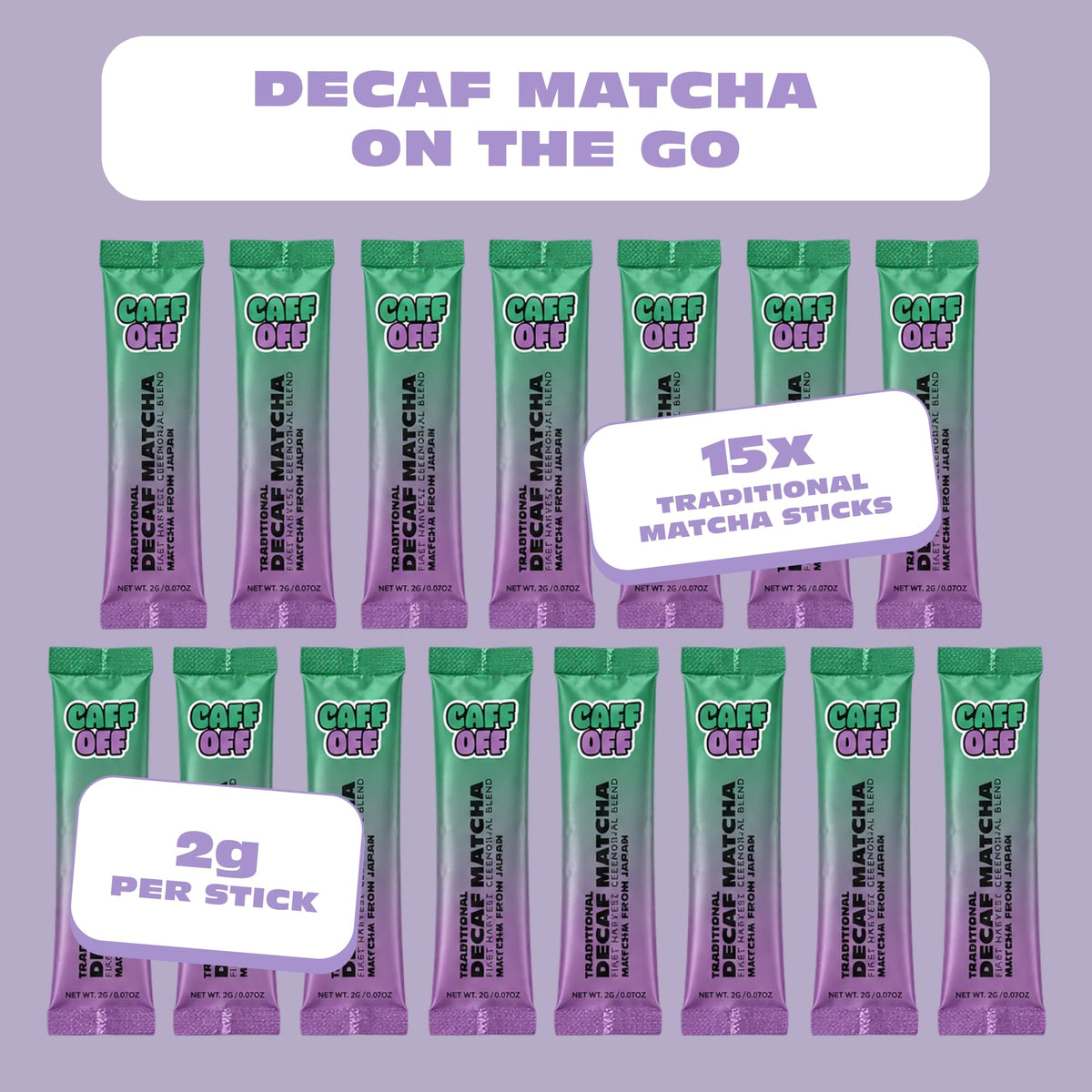 Decaf Matcha Green Tea Powder From Japan (DECAF - 1.06 oz (15 Sticks))