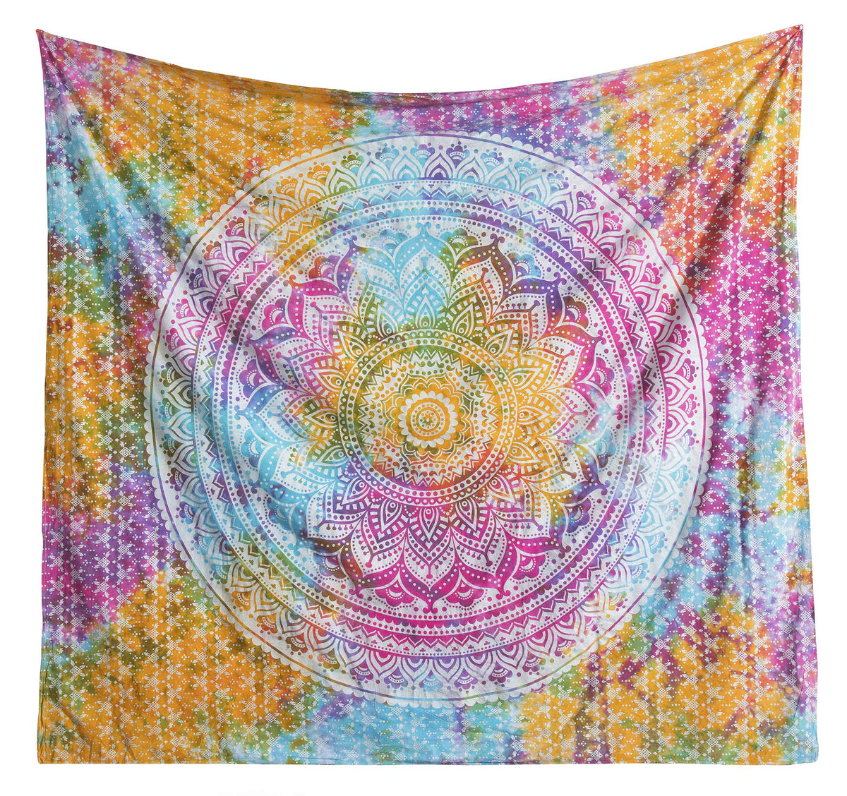Tapestry Wall Hanging Hippie Ombre Mandala Bohemian Hippy Medallion Psychedelic Ombre Design Indian Tapestries Bedspread 84 x 90 Inches (90"L x 84"W / Tie Dye)