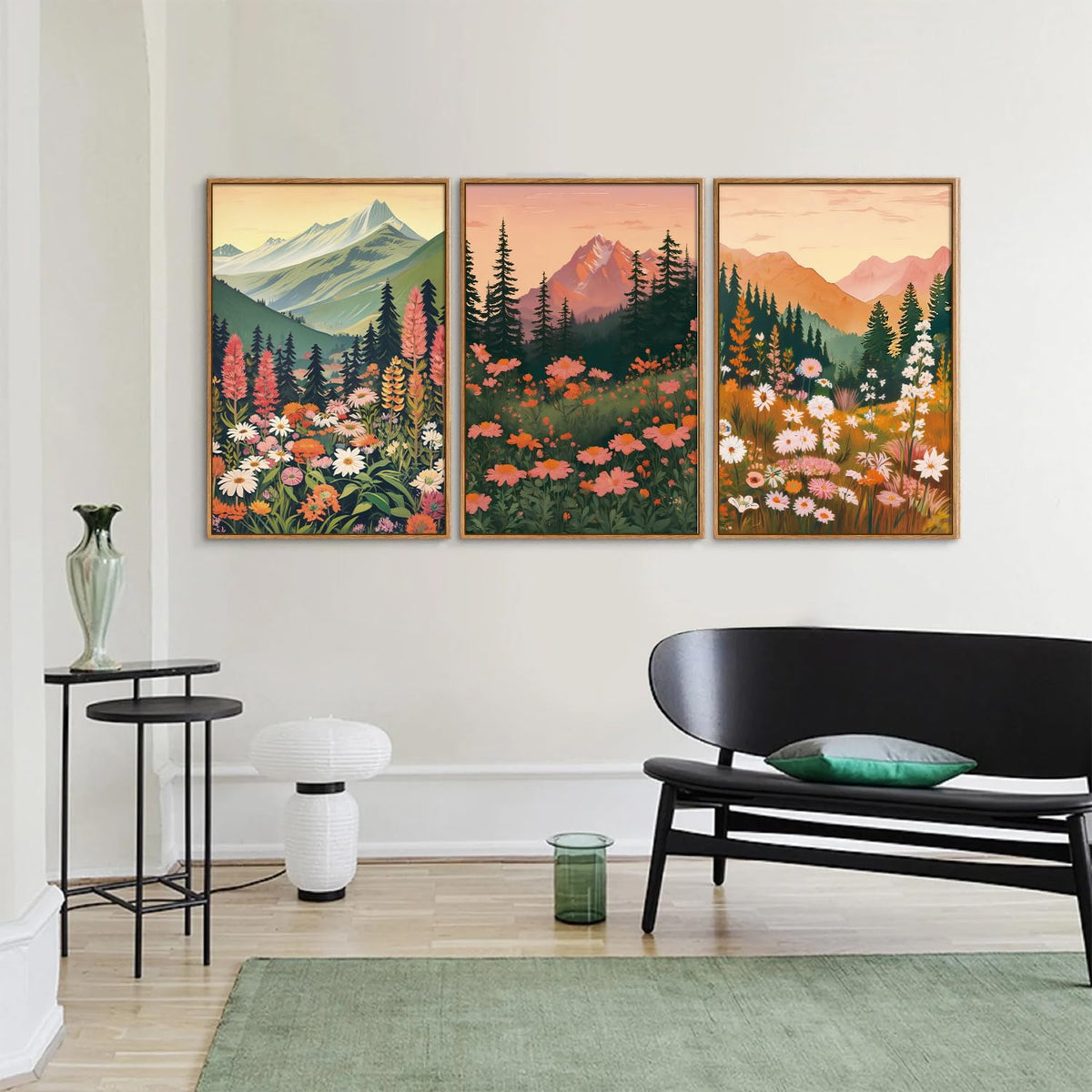 Mountain Wildflower Framed Canvas Wall Art Set (Boho Nature Flowers / 36"L x 24"W)