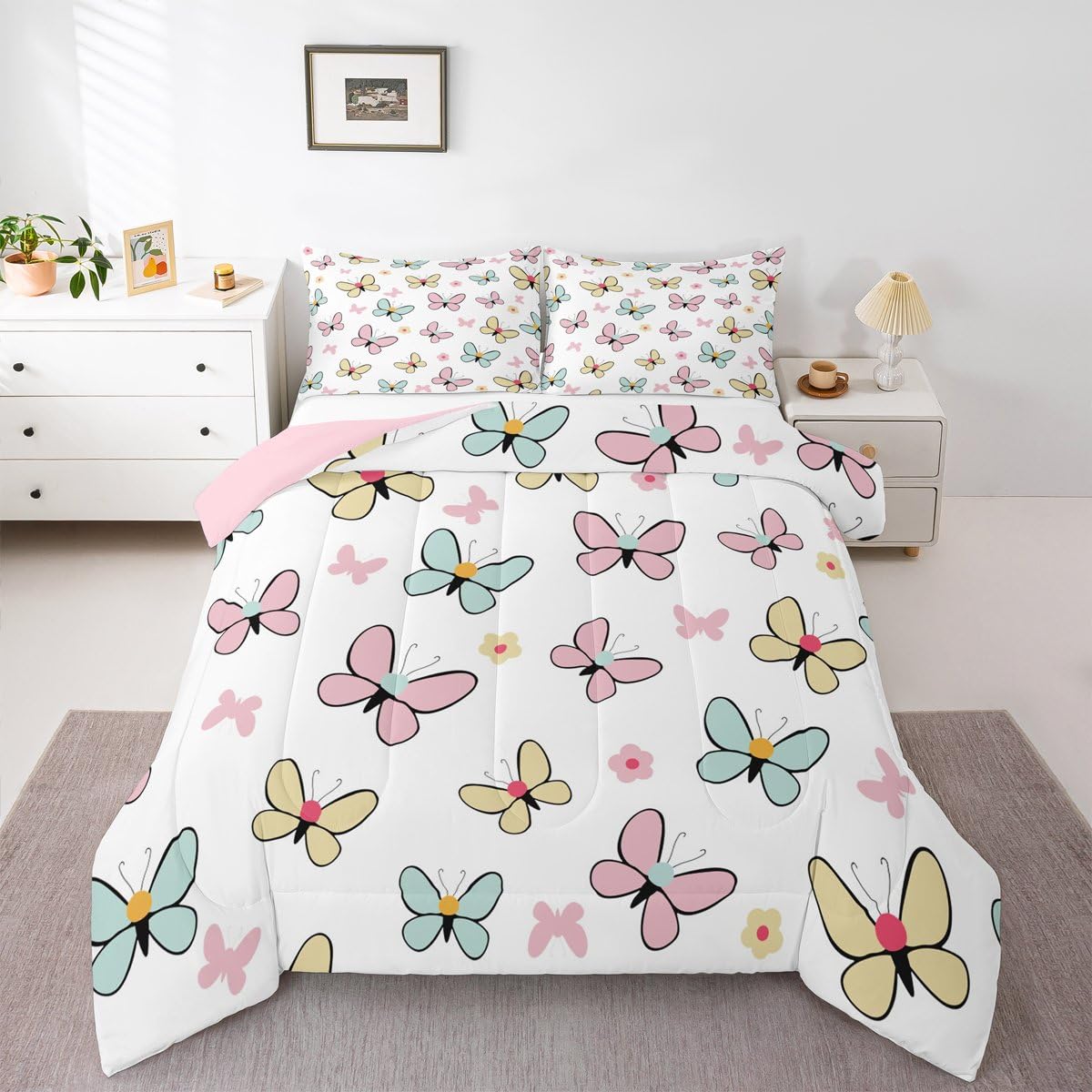 Butterfly Comforter Set Twin Size for Kids Boys Girls (Multi 808 / Twin)