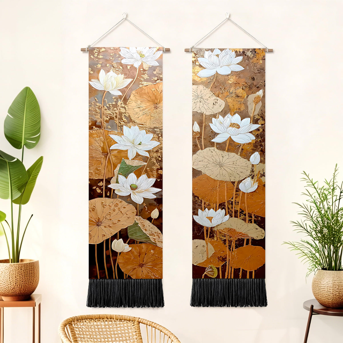 2 Pack Long Vertical Wall Tapestry (Autumn Leaf Pattern / 13"Wx51"H)