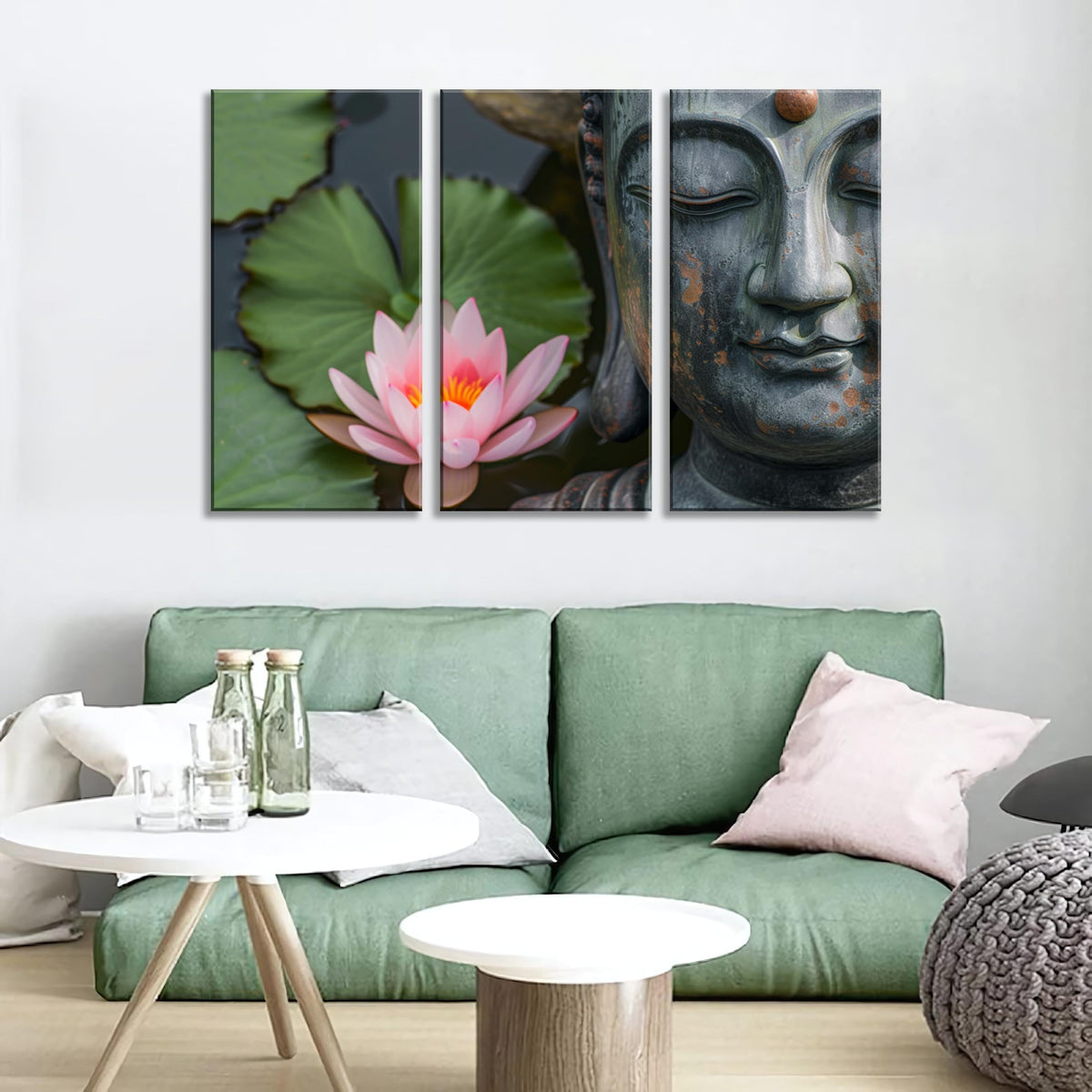 3Pcs Zen Buddha Canvas Wall Art Lotus Flower Meditation Framed Canvas Print Peaceful Asian Decor for Bedroom Living Room Spa Yoga Pink Oriental Artwork Water Lily Wall Art Ready to Hang (12"L x 24"W / 3PCS-Zen Buddha)