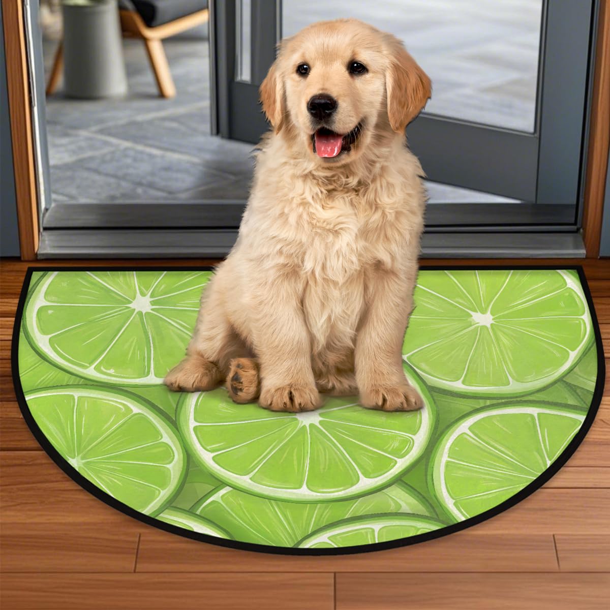 Half Round Door Mat Summer Green Lime Slices Welcome Mats Non (36 inch x 24 inch (Semicircular) / Summer Green Lime Slices)
