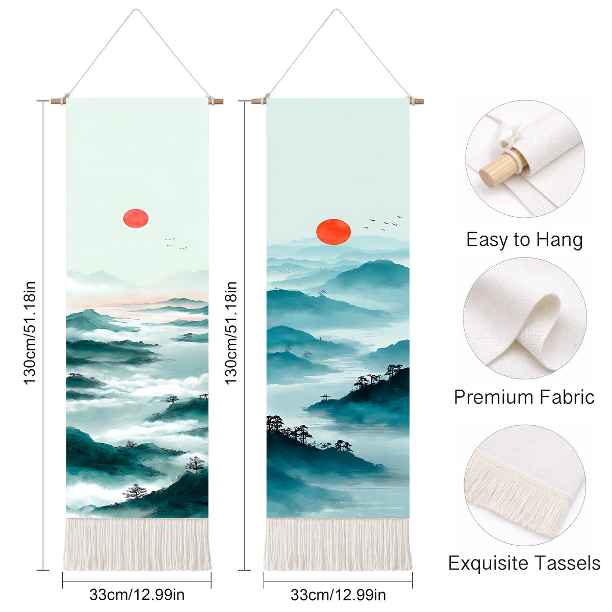 2 Pack Long Vertical Wall Tapestry (Blue Ridge Sunrise / 13"Wx51"H)