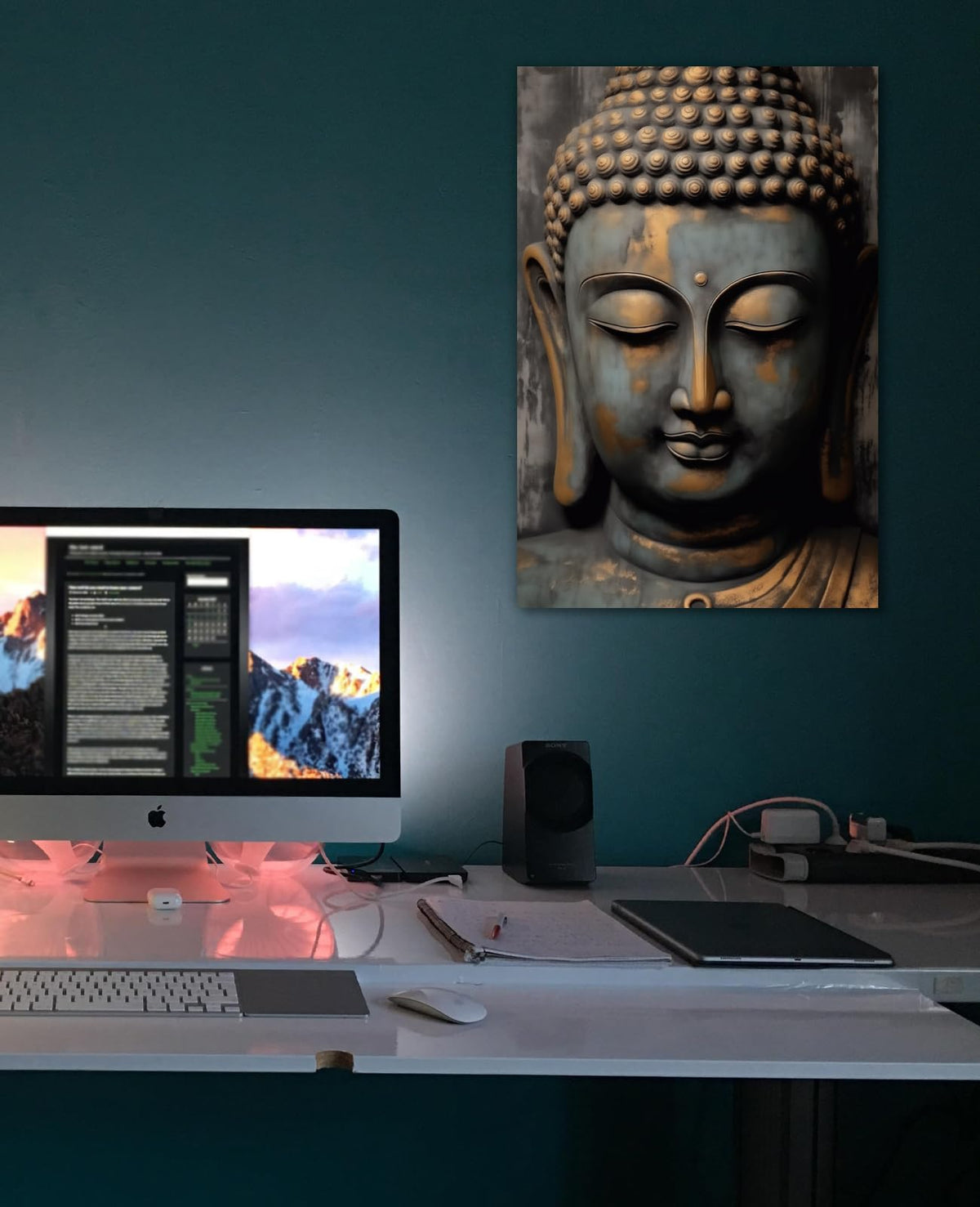 Buddha Canvas Wall Art Gray and Gold Buddha Statue Pictures Print Zen Meditation Painting Spa Spiritual Artwork for Yoga Room Bathroom Living Room Home Decor (42"L x 28"W / Buddha-7)