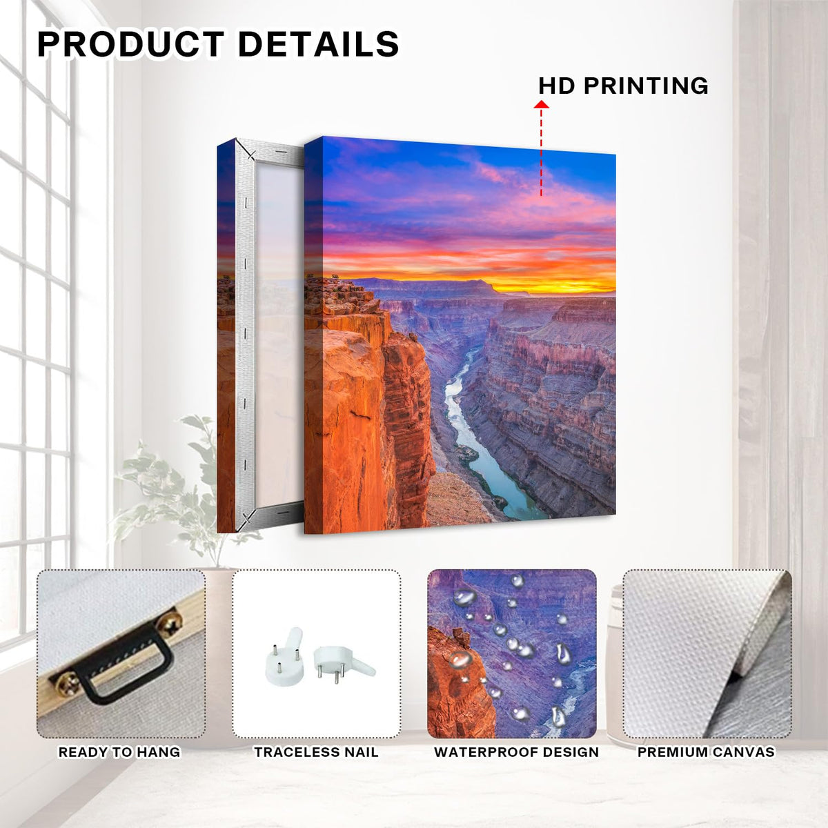 Grand Canyon National Park Wall Art Burnt Orange Sunset Skyline Pictures Wall Decor Nature USA Rock Mountains Canvas Prints Wilderness Landscape Photo Poster Modern Artwork Bedroom Decorations 32x48" (32"L x 48"W / Nature20)