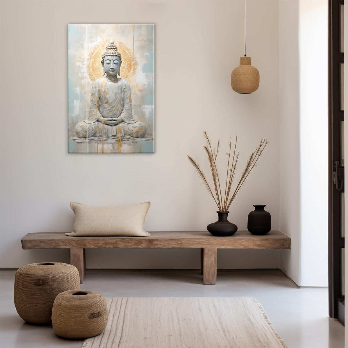 Buddha Canvas Wall Art Zen Picture Wall Decor Watercolor Buddha Statue Painting Modern Meditation Bathroom Living Room Yoga Decor Frame (Buddha-1 / 30L" x 20W")