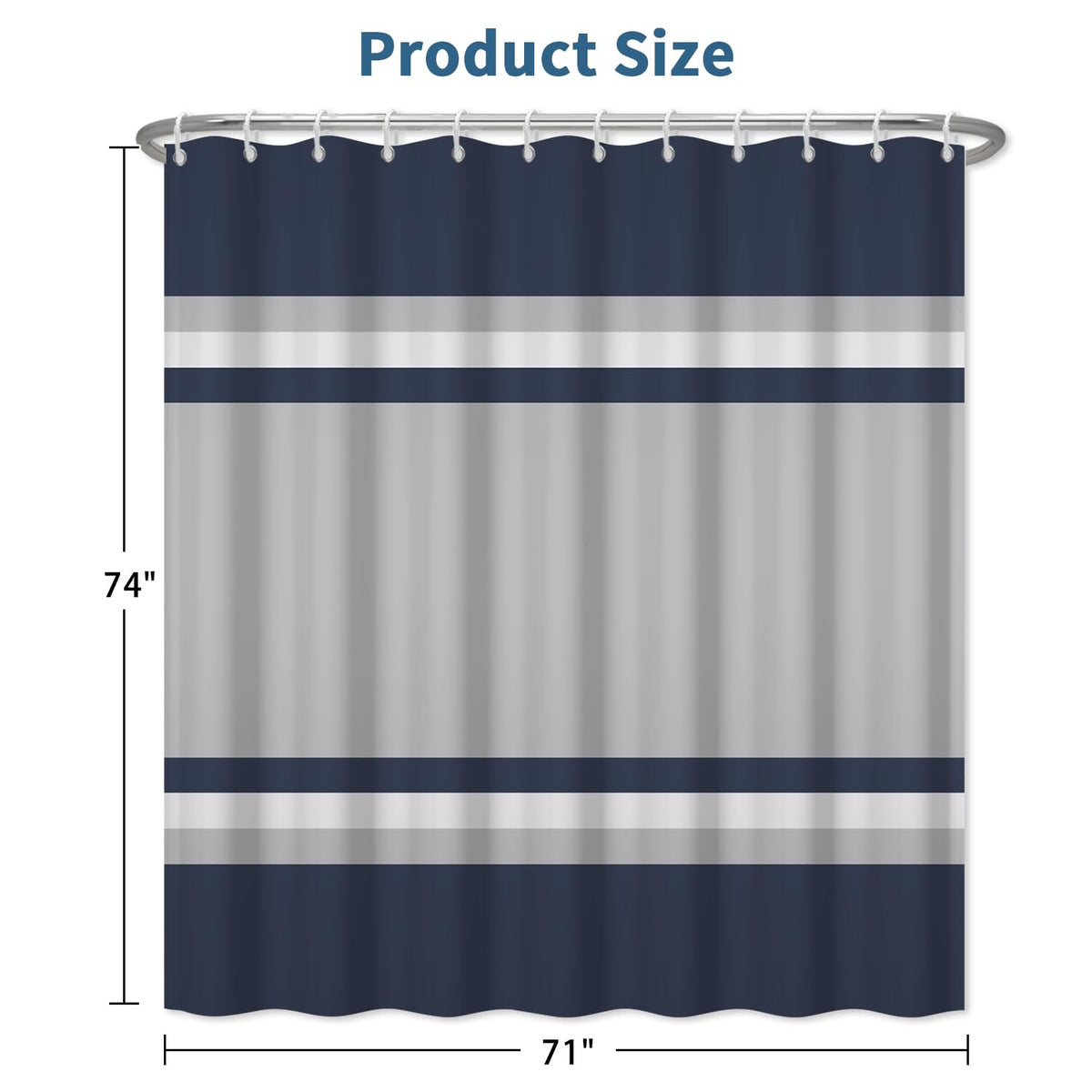 Navy Striped Shower Curtain 71 x 74 Inch (Navy Blue)
