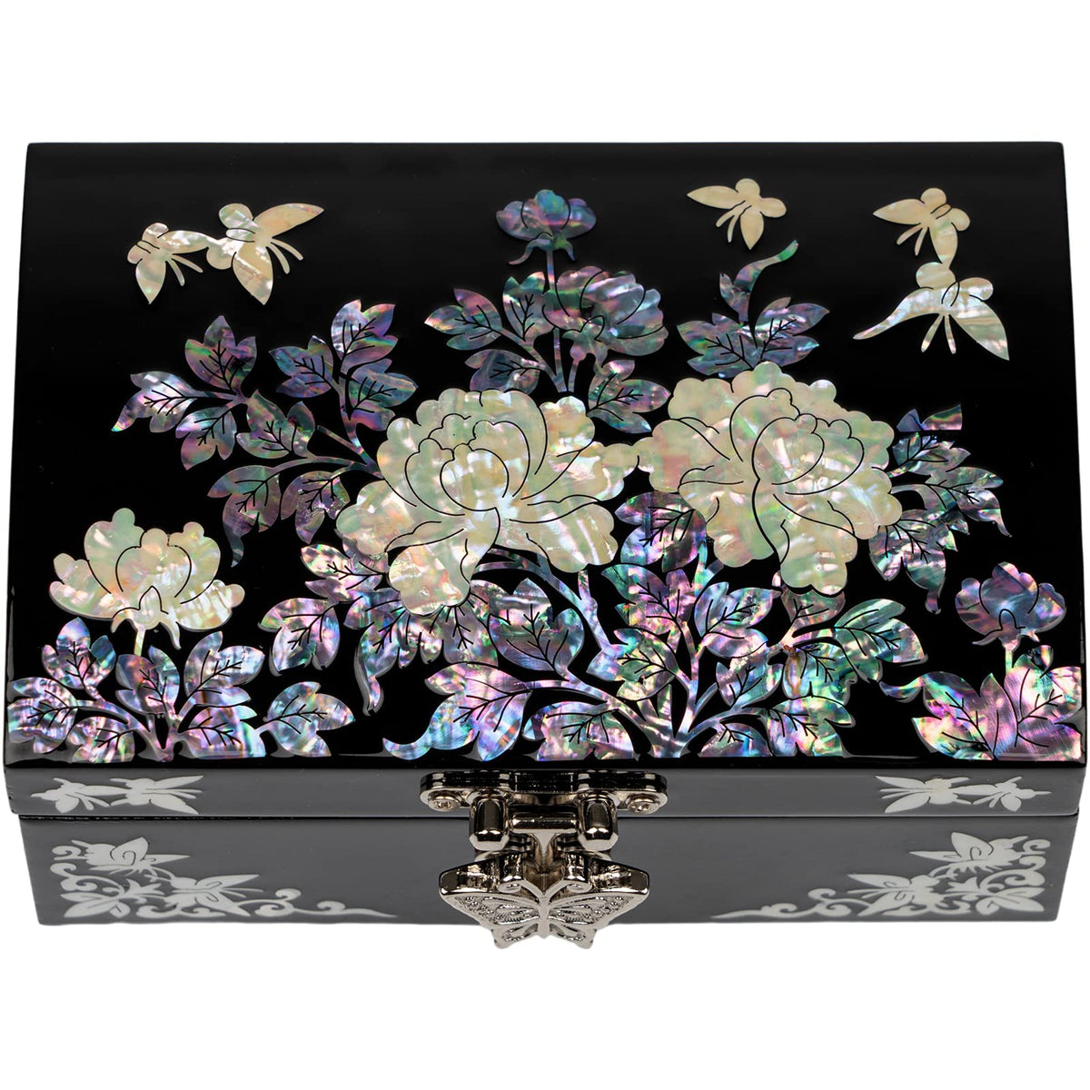Mother of Pearl Small Jewelry Box with mirror lid (Black)