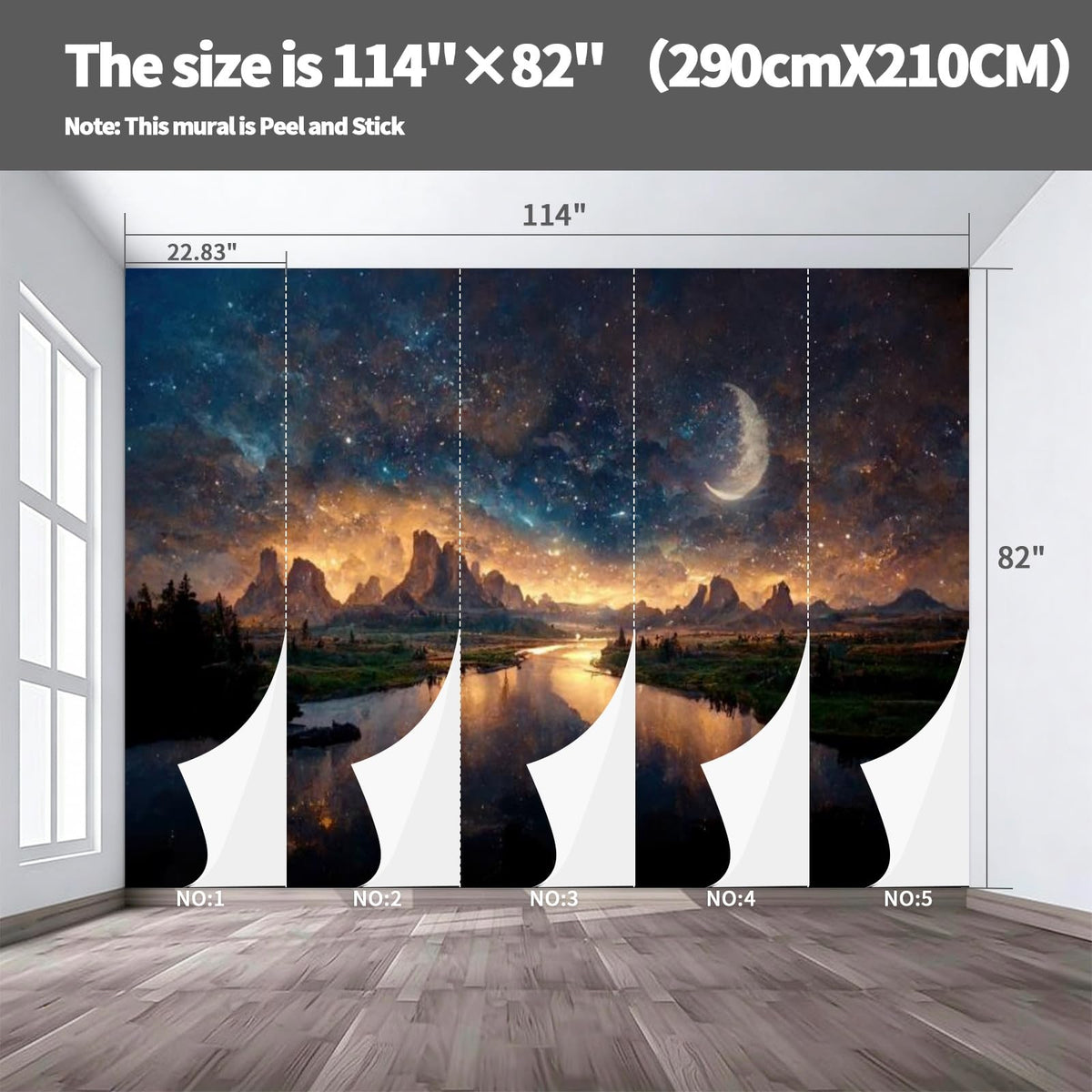 Peel and Stick Wall Mural Wallpaper Night Sky 114"×82" Decor G21 (G21 / 114" x 82")
