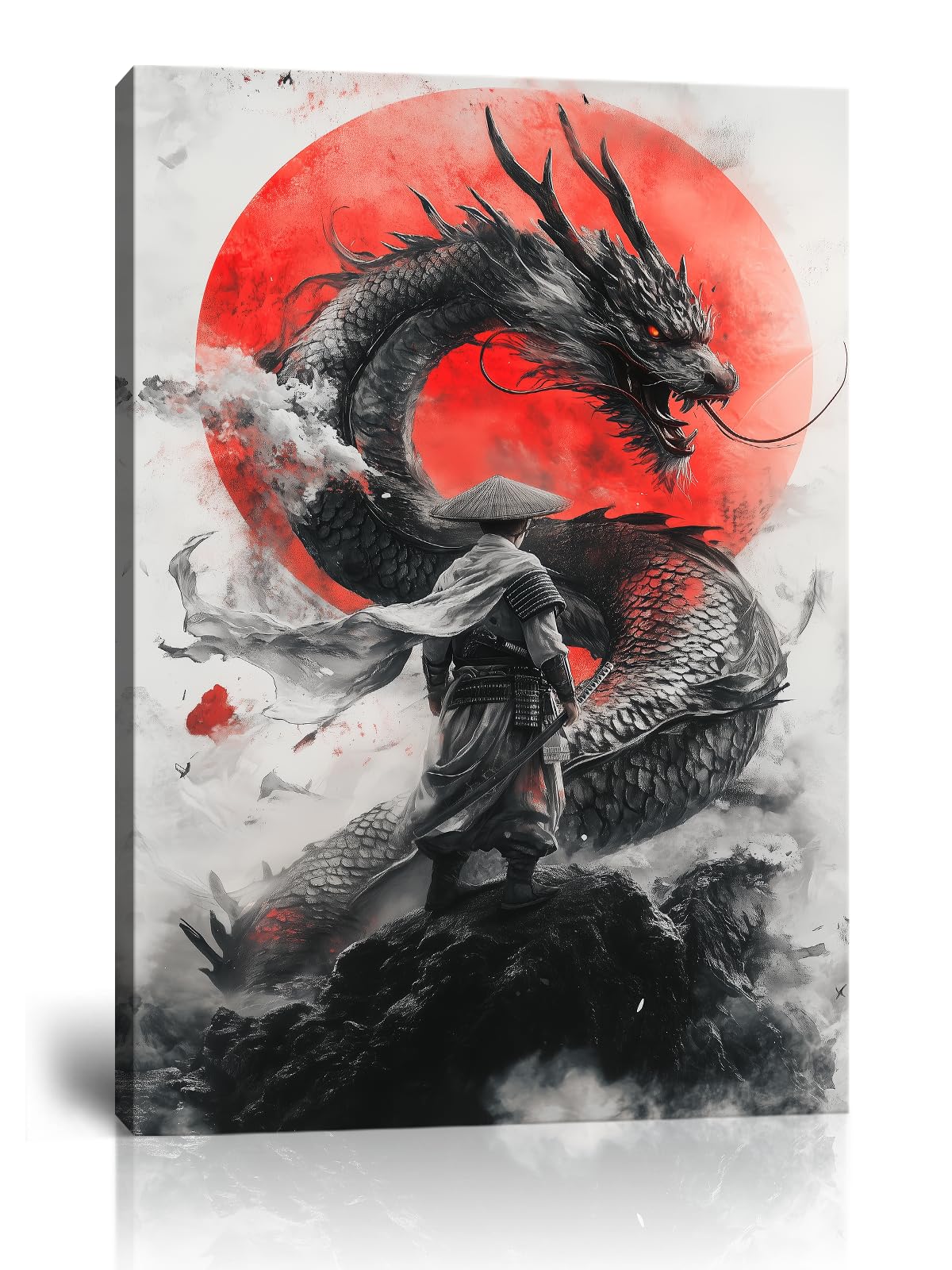 Red Sun Black Dragon Samurai Canvas Wall Art (24"L x 36"W / Samurai8)