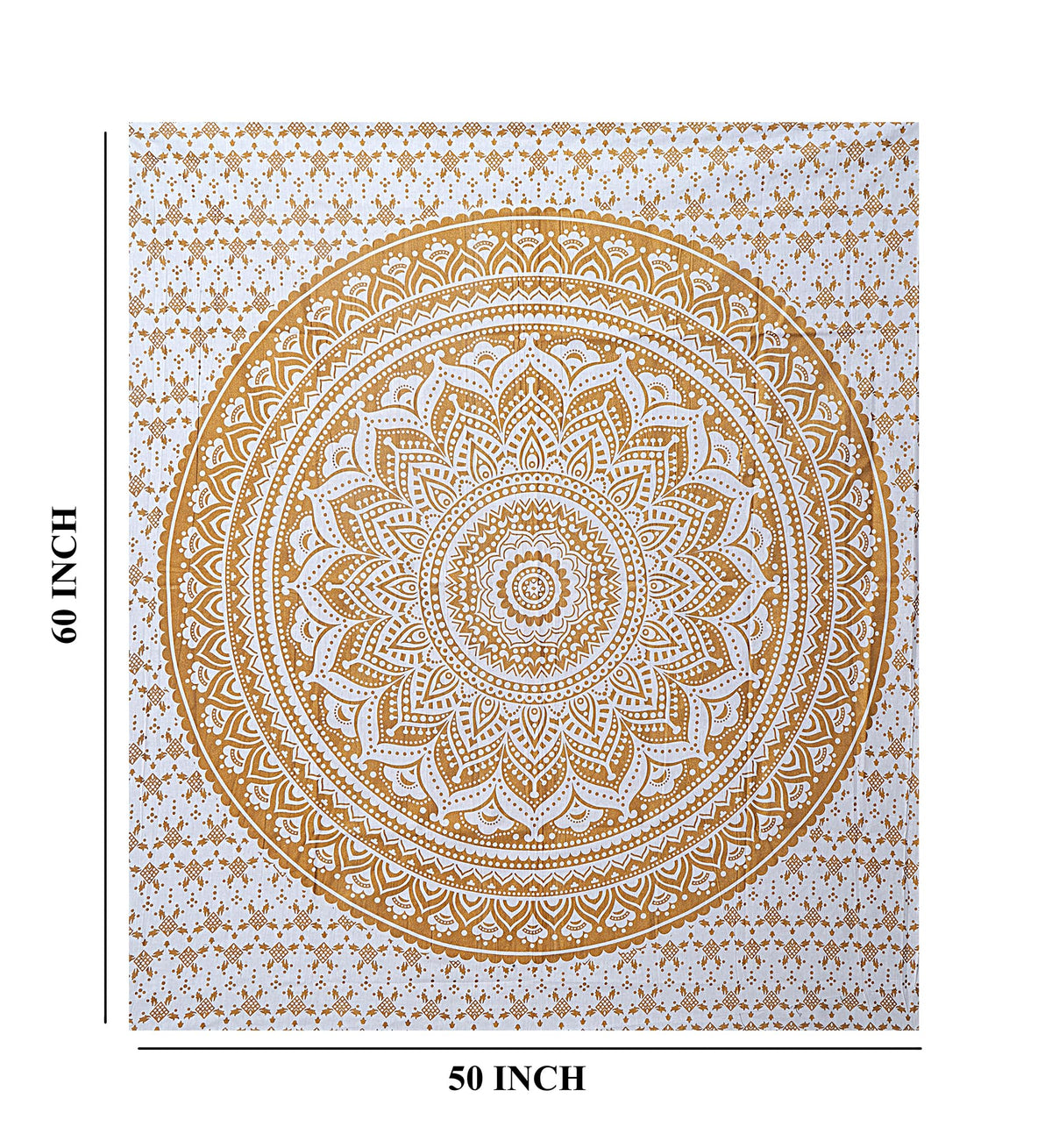 Handmade Cotton Mandala Wall Tapestry (White Gold / 60"L x 50"W)