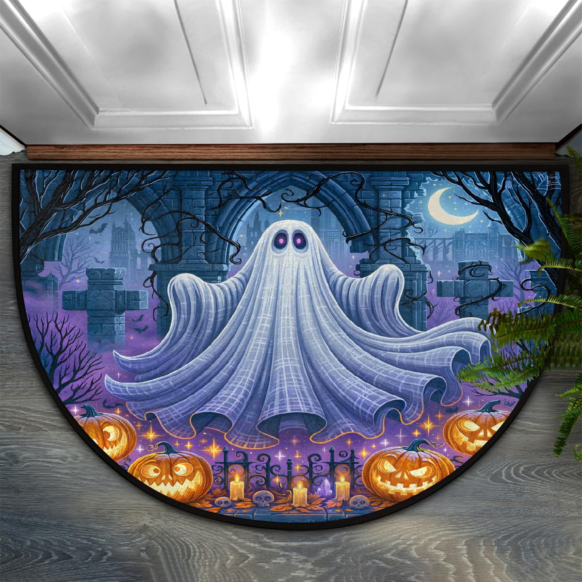 Ghosts Half Round Doormat Non Slip Semi Circle Rug Outdoor Welcome Mat (Z-108)