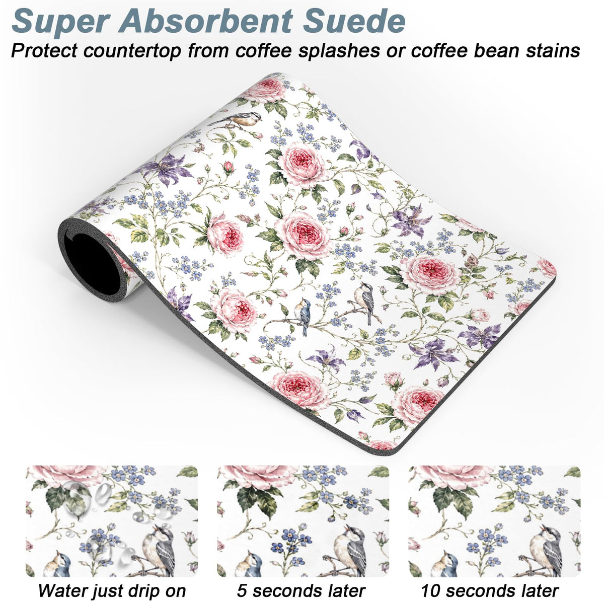 Coffee Mat 16" x 24" Coffee Bar Mats for Espresso Machine Station Accessories and Organizer (Watercolor Pink Rose / 16" x 24")
