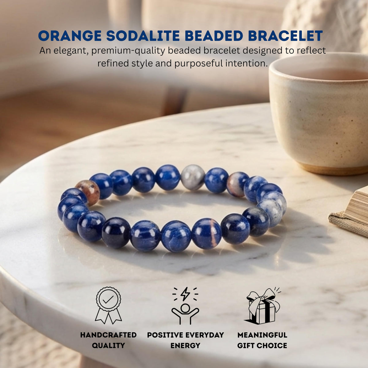 Orange Sodalite Bracelet 8mm Beaded Bracelet (Orange Sodalite / Medium)