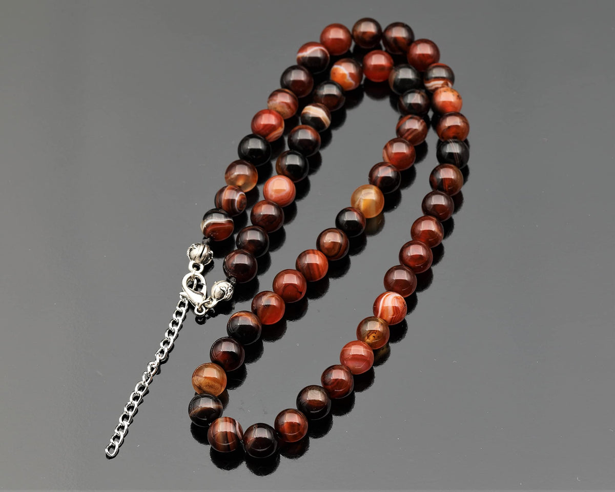 Natural Carnelian Beaded Choker Necklace (Carnelian Agate / 26 Inches)