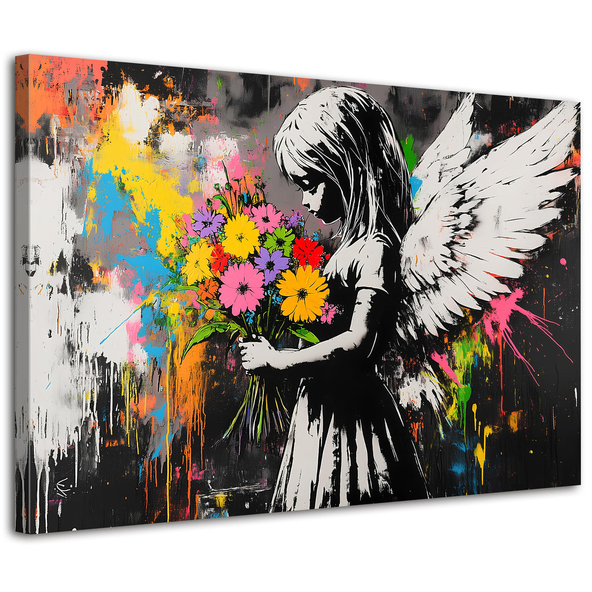 Abstract Graffiti Banksy Canvas Wall Art Banksy Angel Girls Decor Colorful Street Prints Picture Painting for Living Room Bedroom Pop Art Poster Modern Aesthetic Artwork Home Decoration 32x48” (48"L x 32"W / BANKSY)