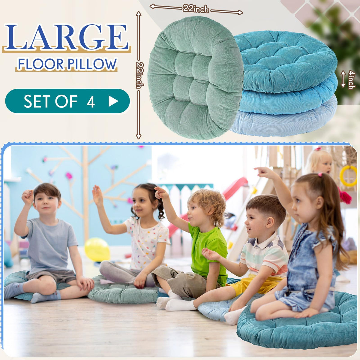4 Pcs Cold Colors Large Floor Pillow Cushion (Round 22 x 22 / Cold Colors)