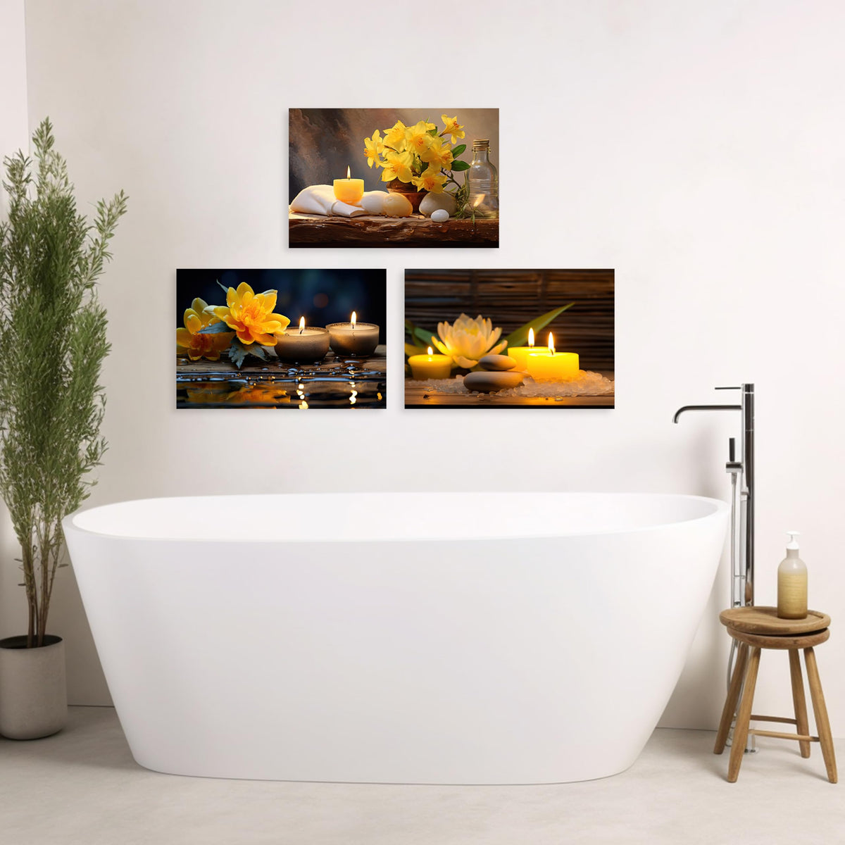 3 Piece Zen Canvas Wall Art Spa Still Life Meditate Painting Yellow Flower Picture Print for Bathroom Yoga Decor Frame (Zen Flower - 2 / 12.00x16.00inchx3 Pieces)