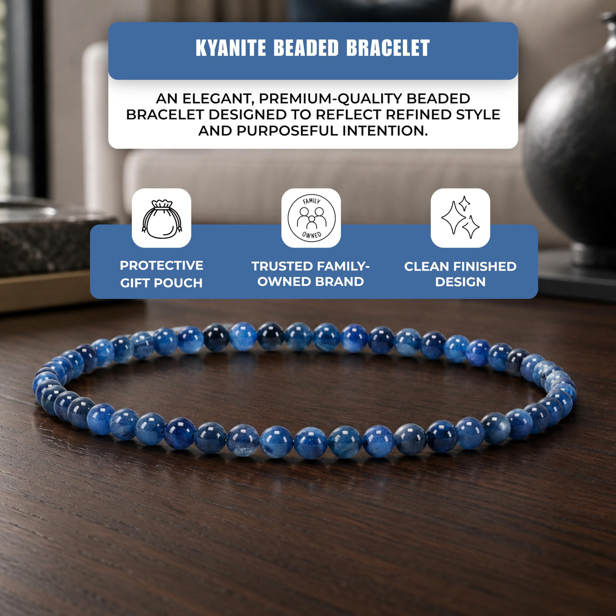 Kyanite Bracelet 4mm Beaded Bracelet (Kyanite / Medium)