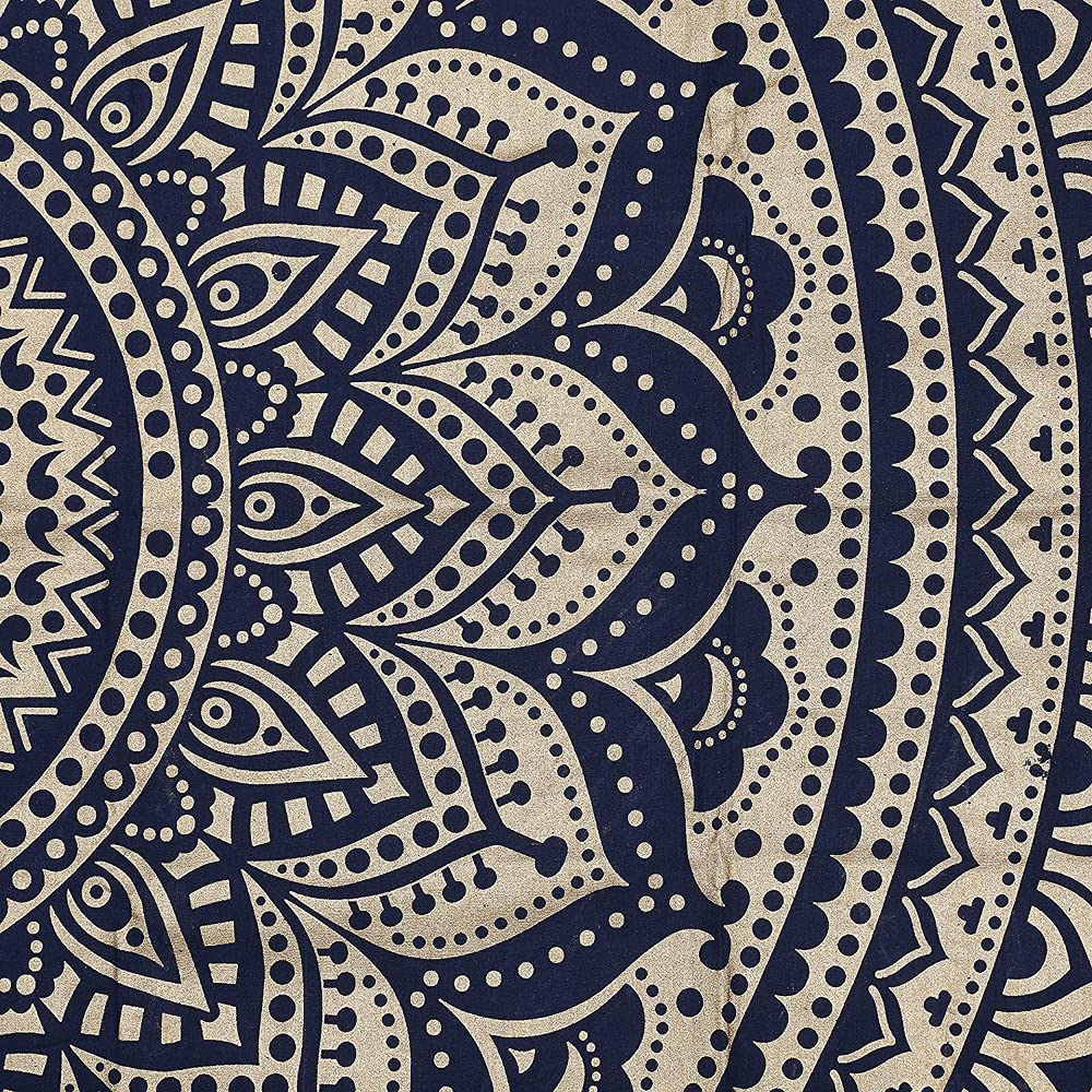Blue Gold Mandala Tapestry for Bedroom (Blue Gold / 82"L x 52"W)