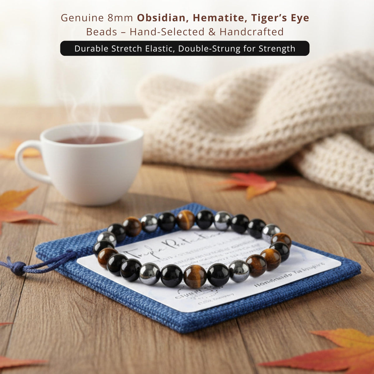 Triple Protection Gold 8mm Beaded Bracelet (Triple Protection Gold / Large)
