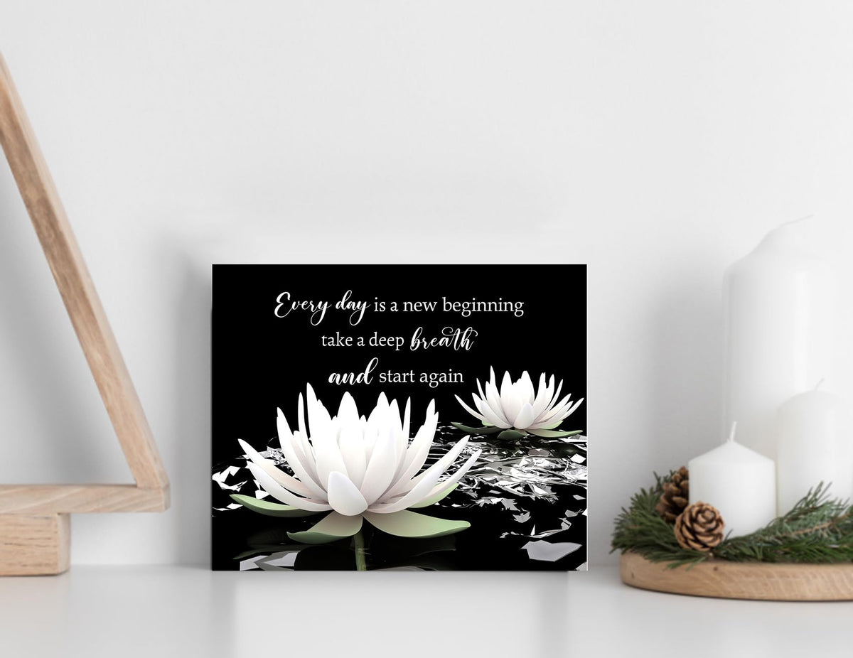Black and White Floral Wall Art Inspirational Quotes with Water Lily Wall Art for Living Room Zen Spa Canvas Home Decor for Bedroom Bathroom Office Ready to Hang 16L x 24W Inch (Black / 16"L x 24"W)