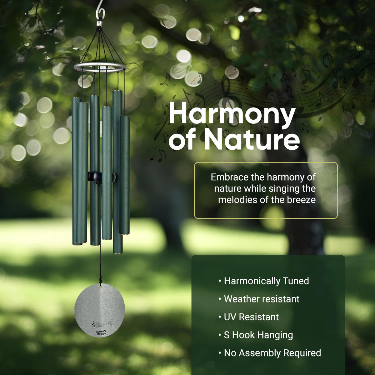 Nature’s Melody Aureole Tunes Wind Chimes (36" / Forest Green)