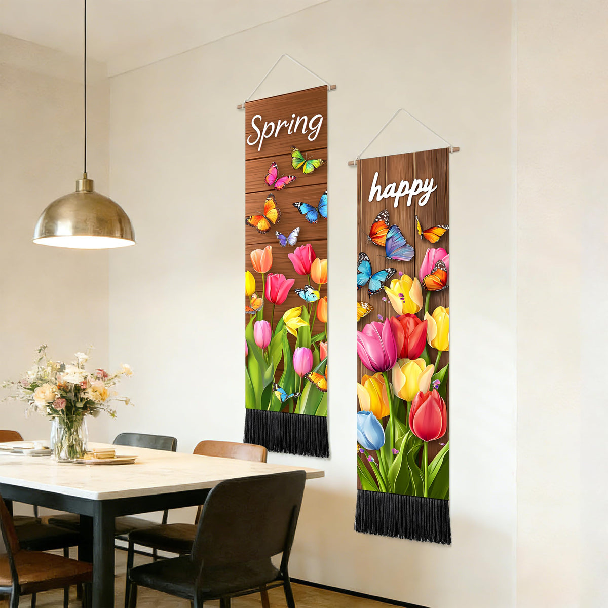 2 Pack Long Vertical Wall Tapestry (Spring Tulip Meadow / 13"Wx51"H)