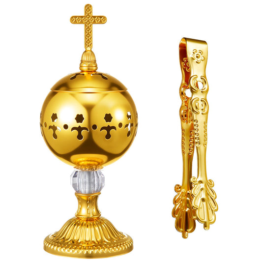1 Set Incense Burner with Tong (Gold / Retro)