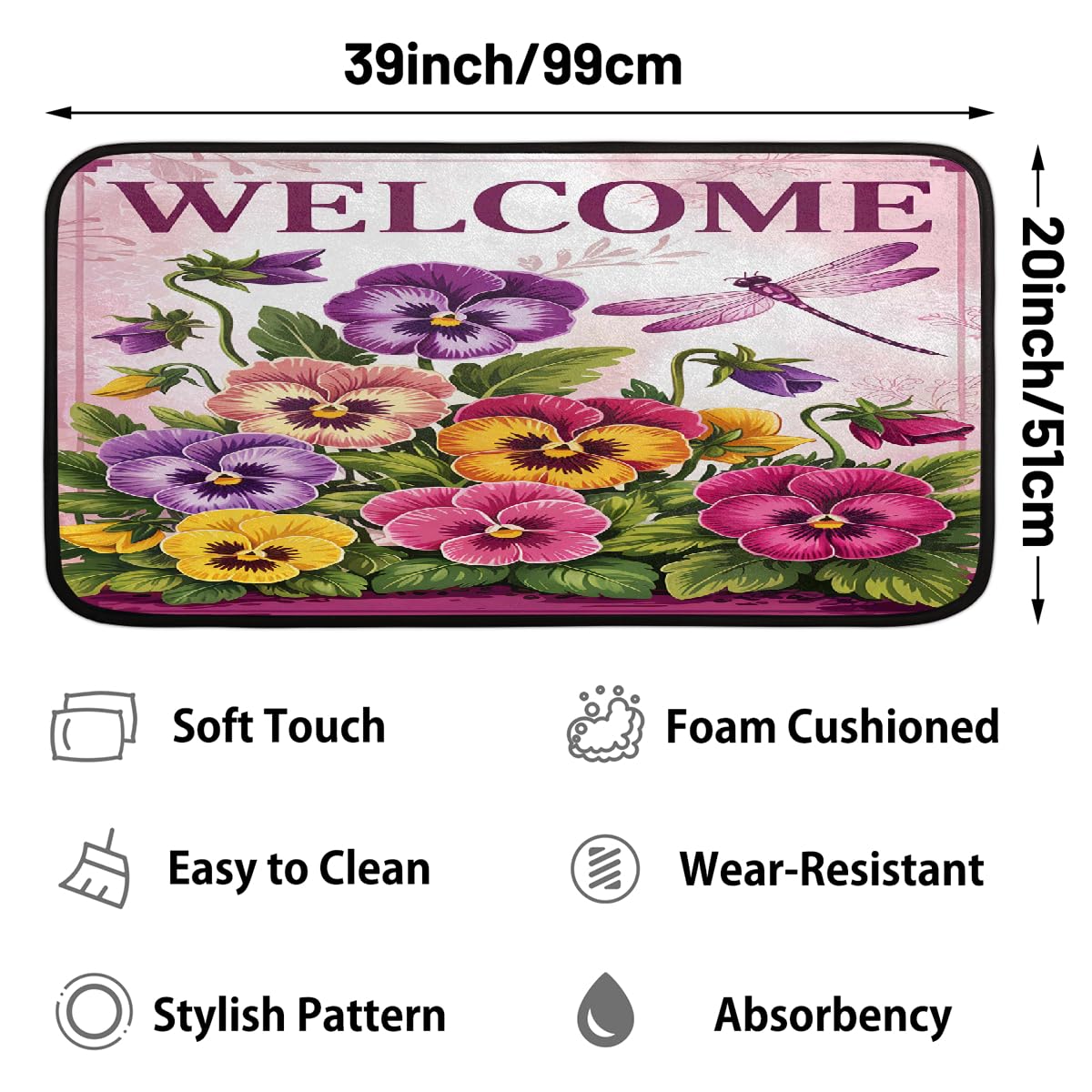 Pink Flower Kitchen Rug Non (Color22)