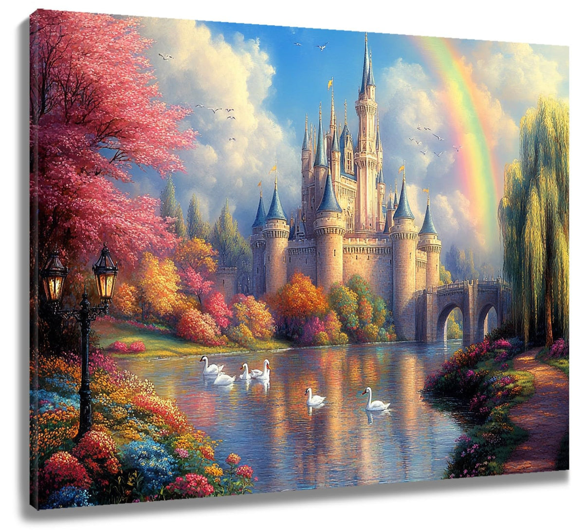 Fantasy Castle Canvas Wall Art for Living Room (Pink Blue / 8"L x 10"W)