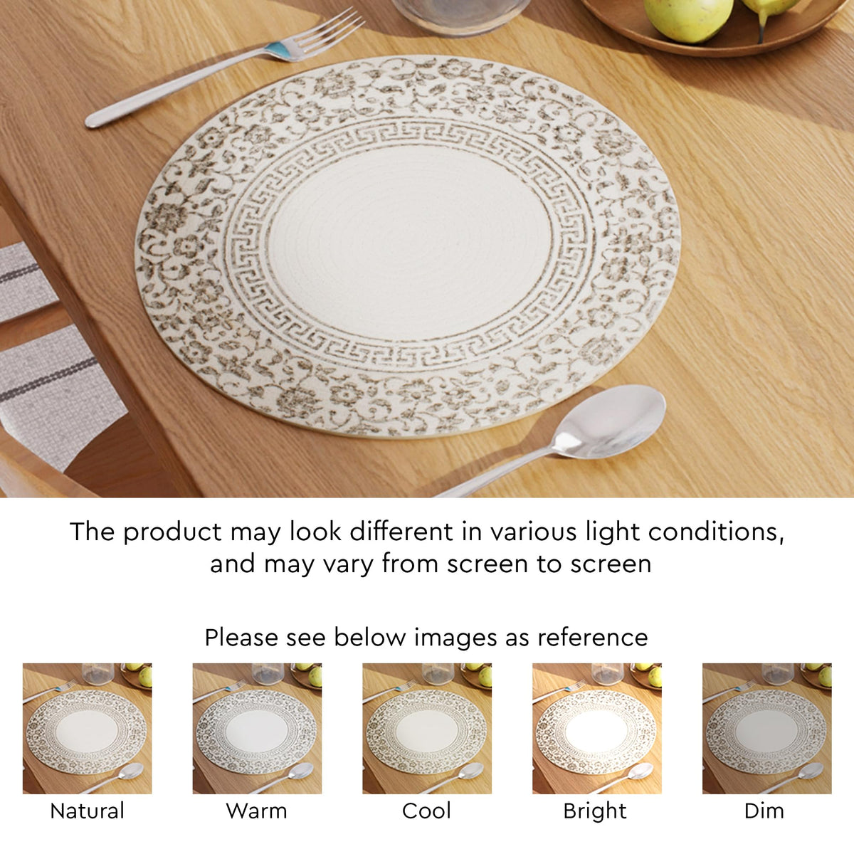 Placemats Round Cotton Dining Table Mats 13" (Printed Grey / 13" (Set of 4))