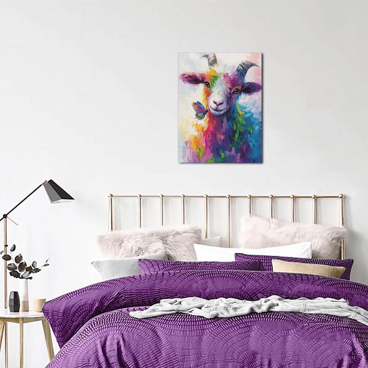 Colorful Goat Butterfly Canvas Wall Art Painting Framed ArtWork 16"x20" (Colorful Goat / 20"L x 16"W)