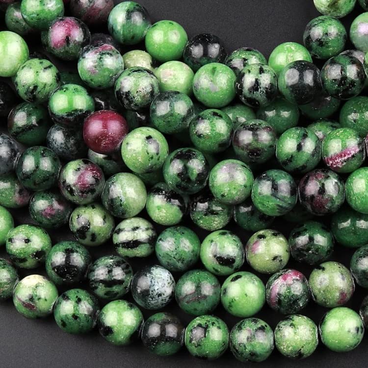 108 Pcs Ruby Zoisite Beads for Jewelry Making 8 MM Colorful Green Imperial Jasper Gemstones Loose Stone Beads (Ruby Zoisite / 8MM, 108pcs)