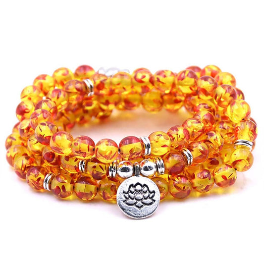 108 Mala Beads Bracelet Necklace (Imitation Resin Amber)