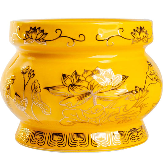 Small Yellow Ceramic Incense Burner Pot for Praying Buddha (Yellow)