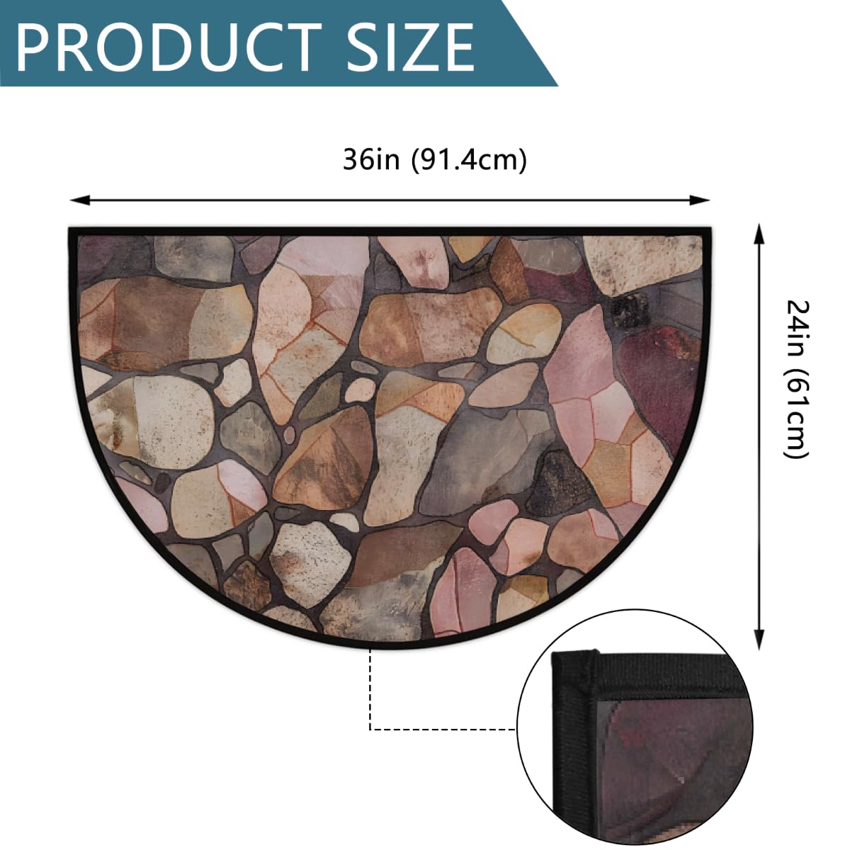 Stone Half Round Door Mat Indoor Entrance Semi Circle Area Rugs (Z Stone Texture)
