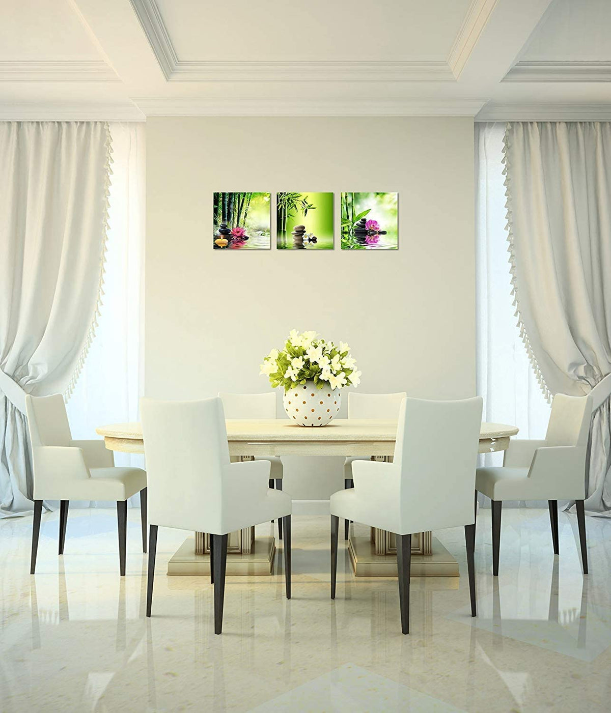 3 Panels Zen Art Spa Decor Green Bamboo Decor Pink Waterlily and Frangipani Pictures Spa Pictures Zen Canvas Painting Prints Art Bamboo & Flowers Pictures for Home Decoration Ready to Hang (14x14inchx3 / Colorful Flower Spa Stone)