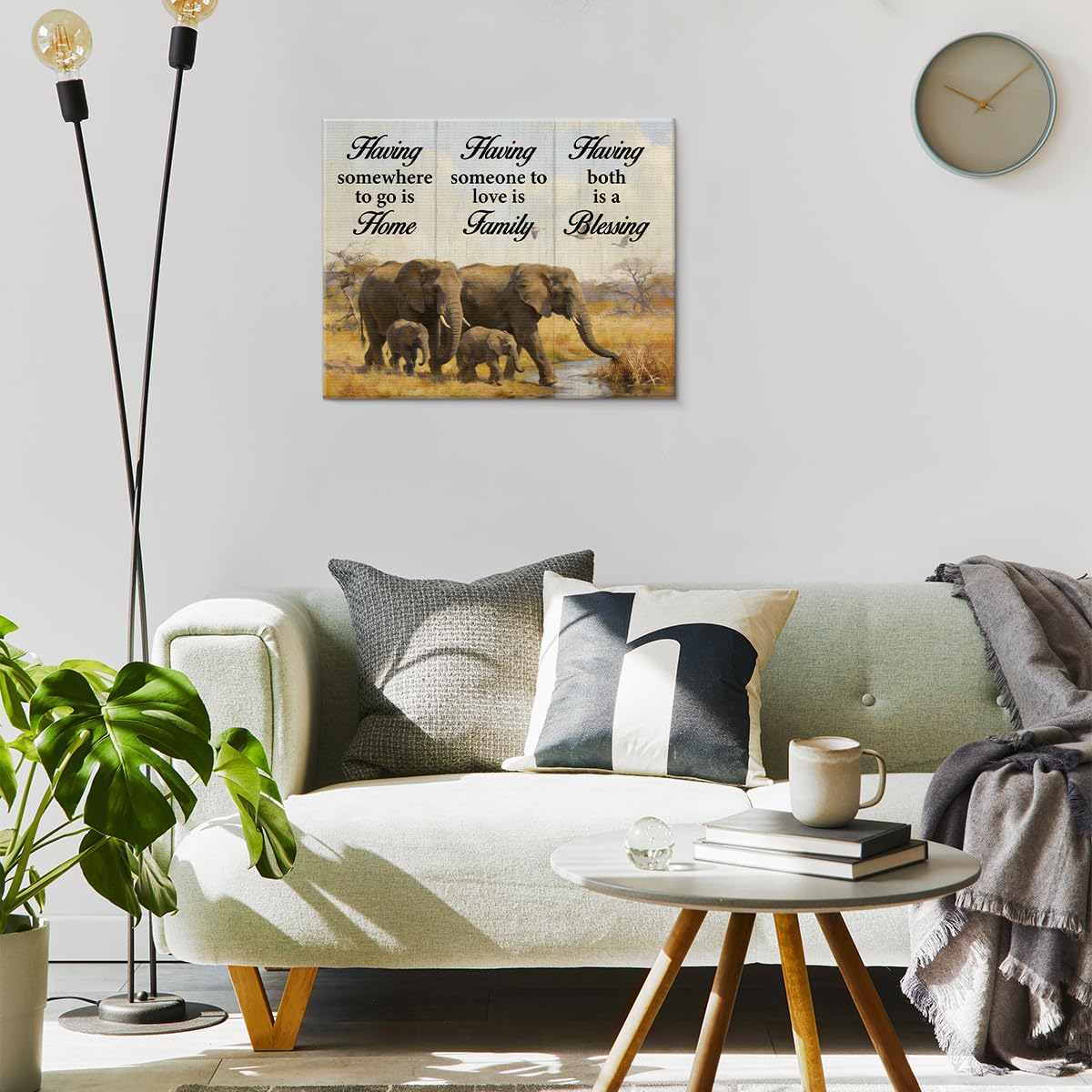 Elephant Family Love Canvas Wall Art Family Home Blessing Poster Wall Decor (Elephant Family Love)